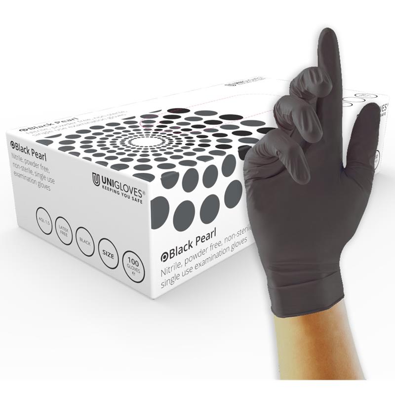 Unigloves Black Nitrile Gloves Powder Free Medium