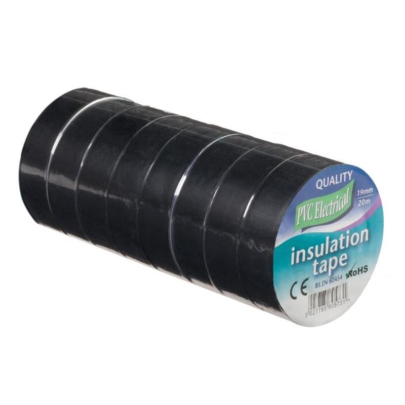 Electrical PVC Tape Black - Pack of 8 Rolls
