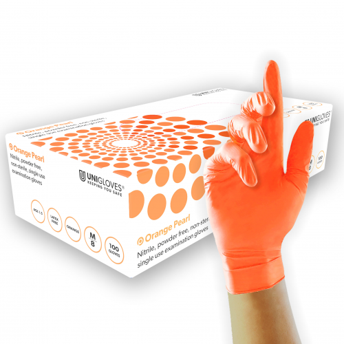 Unigloves ORANGE Nitrile Gloves Powder Free Large