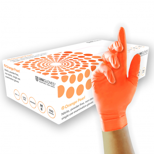 Unigloves ORANGE Nitrile Gloves Powder Free Medium