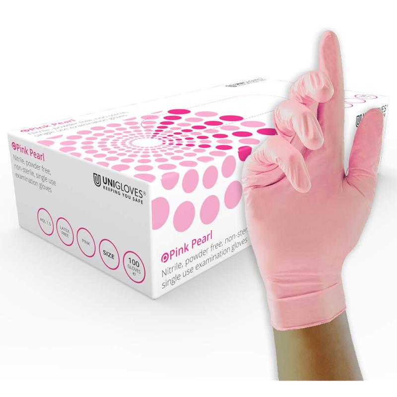 Unigloves PINK Nitrile Gloves Powder Free Medium