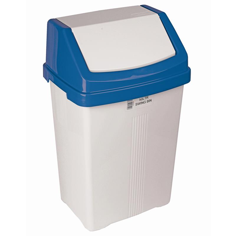 White Swing Bin 50L with Blue Framed Lid