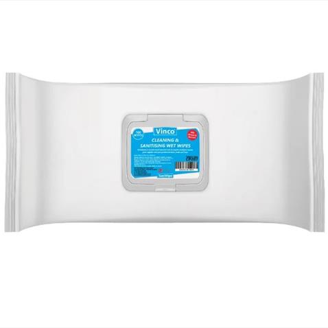 Vinco-SanWipe Cleaning & Sanitising Flow Pack Wipes