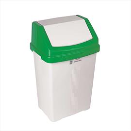 White Swing Bin 50L with Green Framed Lid