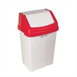 White Swing Bin 50L with Red Framed Lid